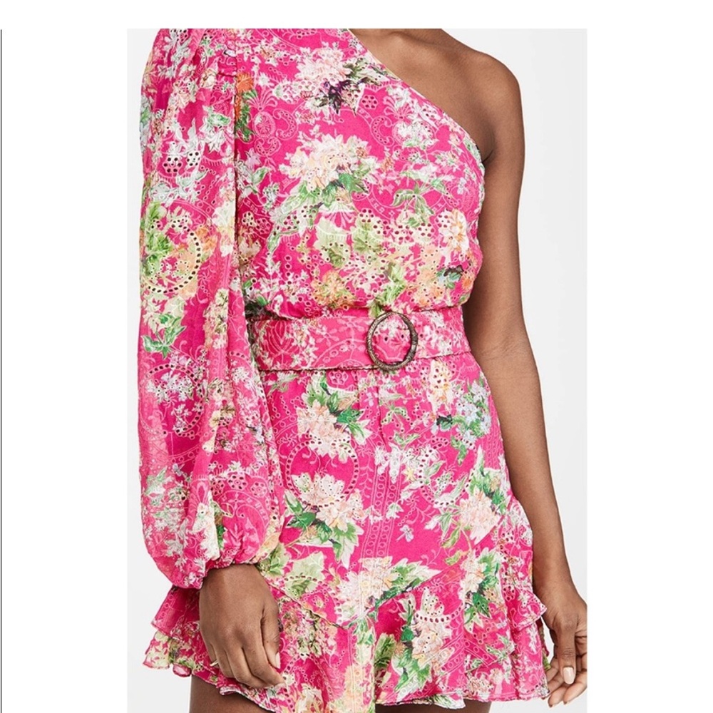 HEMANT & NANDITA Vibrant Pink Floral One-Shoulder Dress